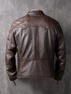 Rugged Pull-Up Cowhide Leather Jacket (LJ2081 Brown)