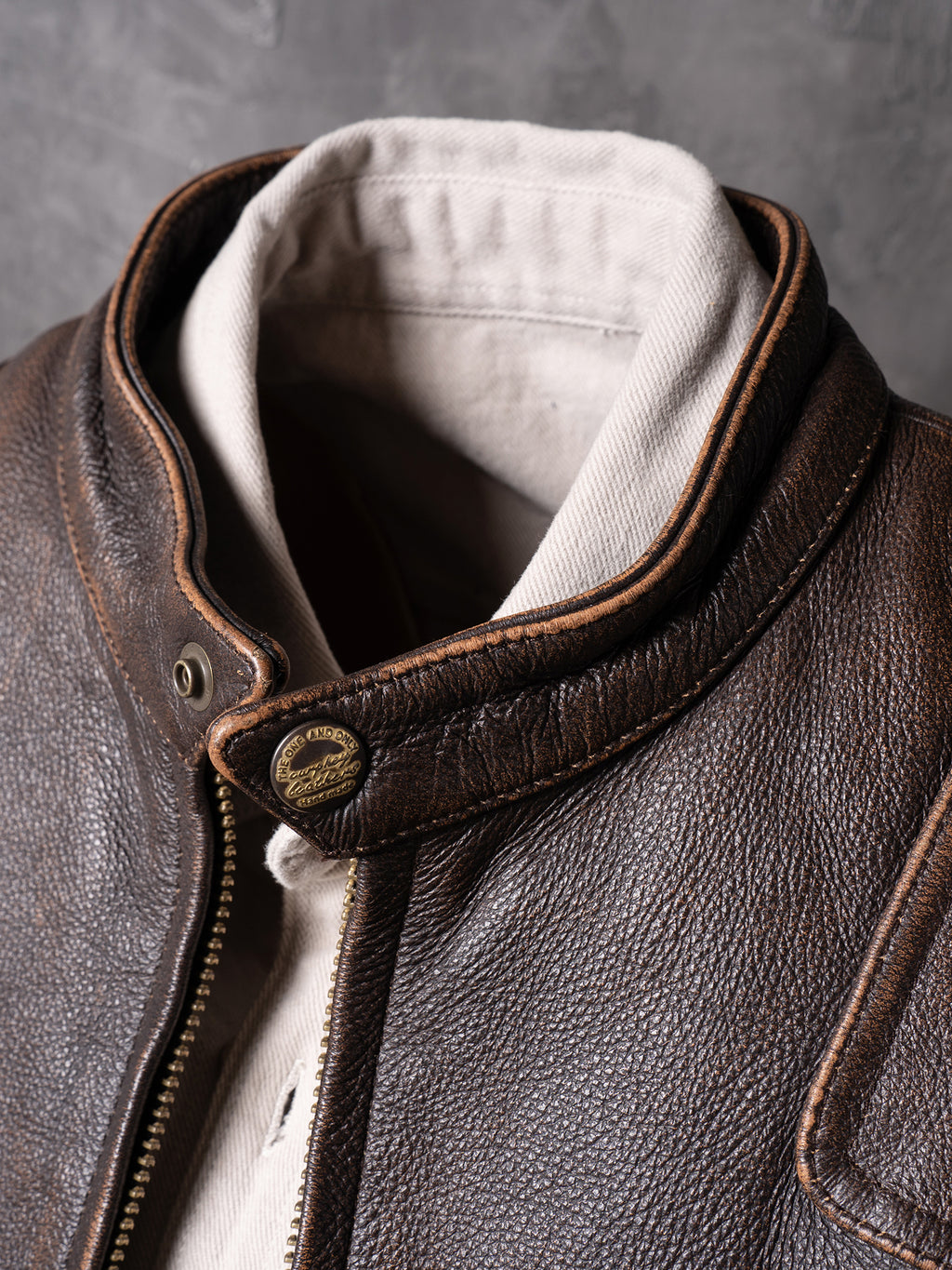 Rugged Pull-Up Cowhide Leather Jacket (LJ2081 Brown)