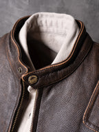Rugged Pull-Up Cowhide Leather Jacket (LJ2081 Brown)