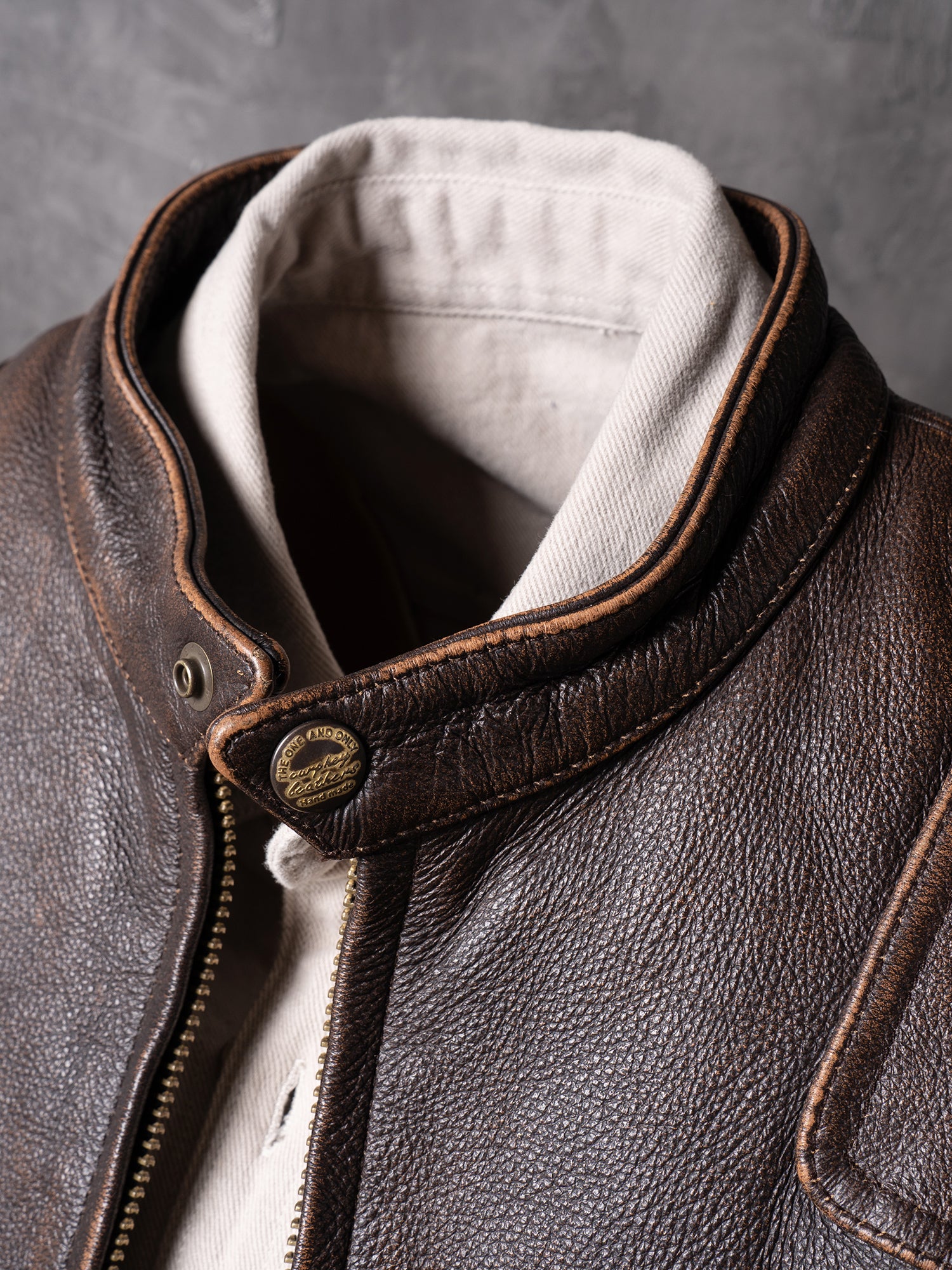 Rugged Pull-Up Cowhide Leather Jacket (LJ2081 Brown)
