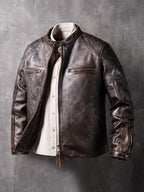 Classic J100 Vintage Motorcycle Jacket（LJ2138 Brown）